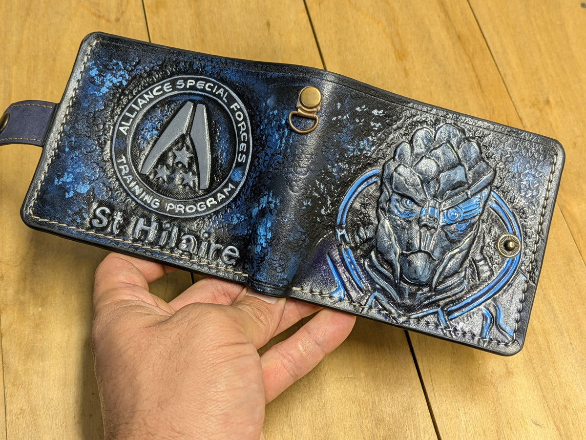 M1J51, Mass Effect Leather Bifold Wallet | Garrus Vakarian & Alliance Special Forces Logo