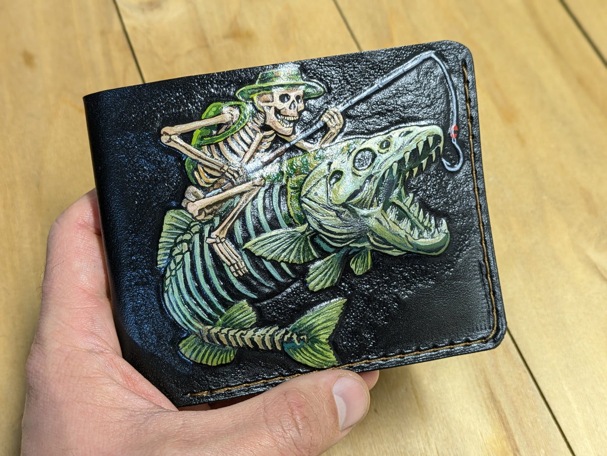 M1S36, Fish Angling, Bass Skeleton & Fisherman Skull Wallet