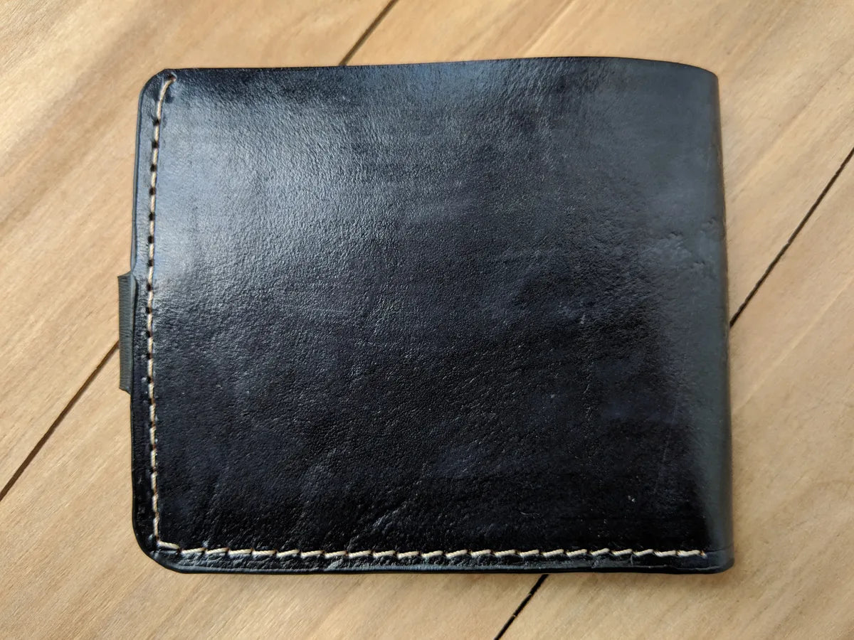 Leather bifold wallet with cartoon chouette owl Christmas illustration