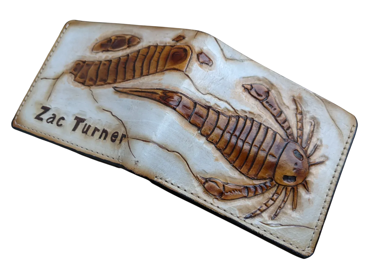 Eurypterid sea scorpion fossil bifold leather wallet – Theodoros