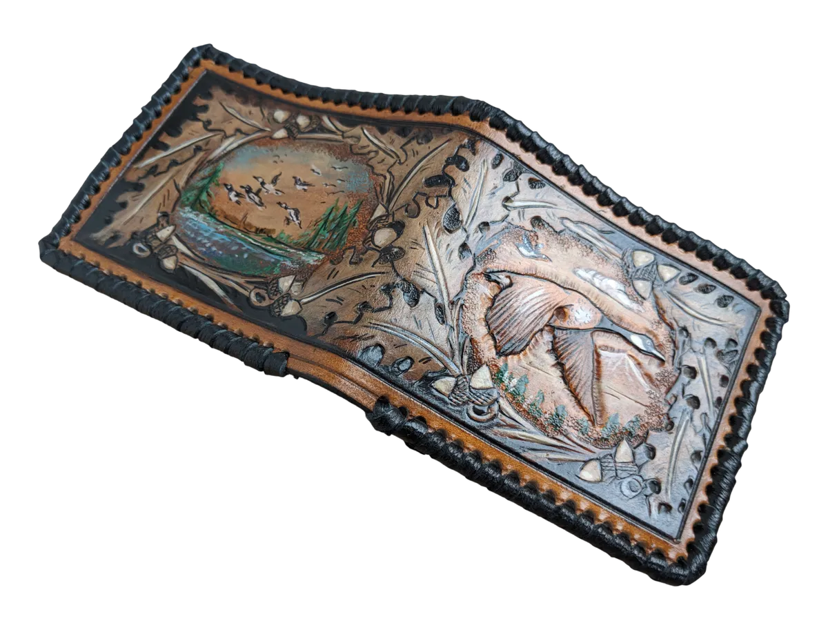 Goose Hunting Handmade Embossed Bifold Leather Wallet
