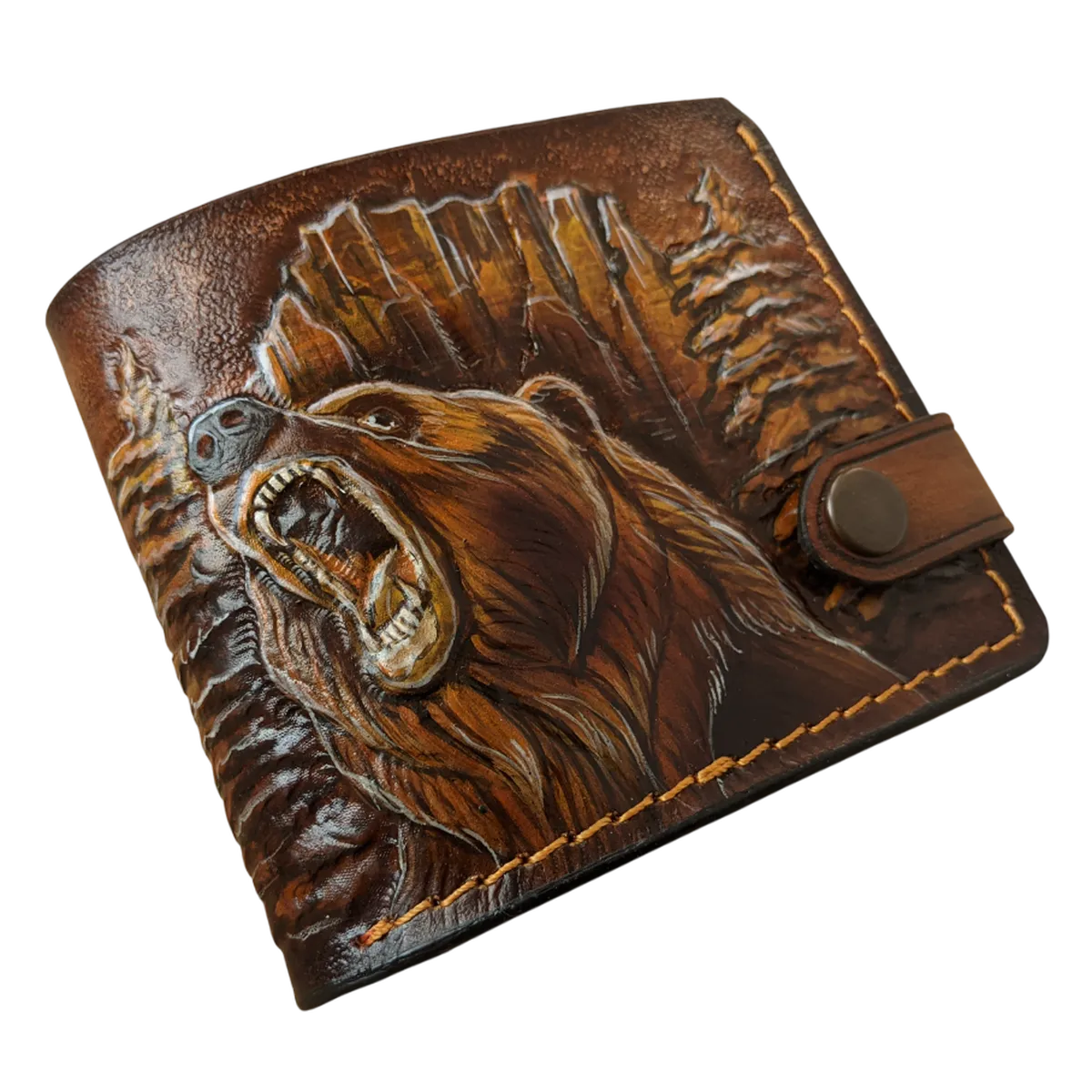 M1A1, Grizzly Bear Handmade Embossed Bifold Leather Wallet