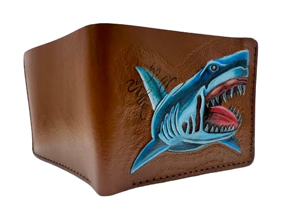 #040 Handcrafted Bifold & Leather Carved Shark Wallet | Killer Shark & Biker Designs