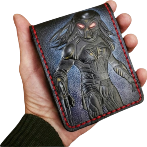 #010 Bifold Leather Wallet - Predator Embossed Movie Design | Perfect Gift for Him