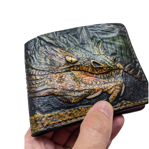 #017 Bifold Leather Wallet - Smaug the Dragon Embossed Design | Perfect Gift for Him