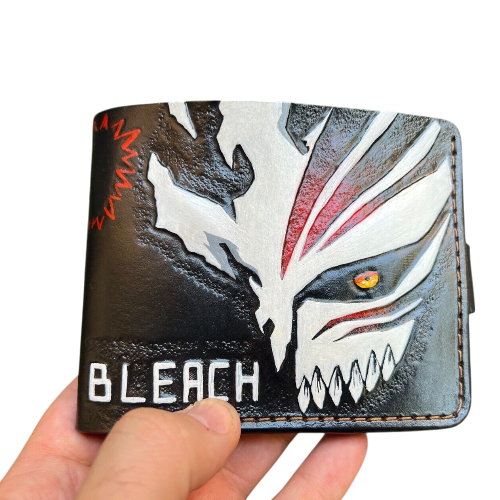 #014 Bifold Leather Wallet - Bleach Ichigo Mask Embossed Design | Perfect Anime Gift for Him