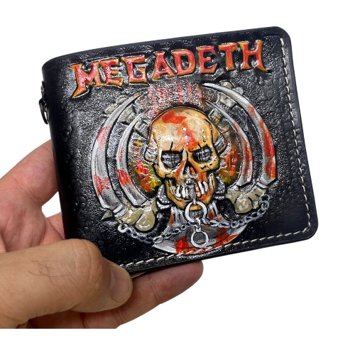 #011 Bifold Leather Wallet - Megadeth Skull Embossed Design | Perfect Gift for Him