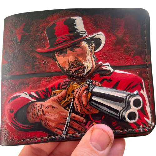 #020 Bifold Leather Wallet - Red Dead Redemption RDR Cowboy Embossed Design | Perfect Western Gift for Him