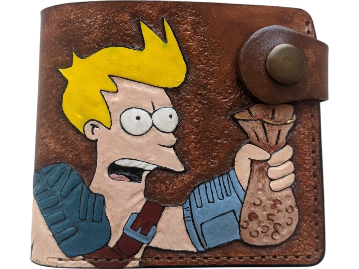 #007 Futurama Bifold Leather Wallet | Philip J. Fry ‘Shut Up and Take My Bottle Caps’ Design