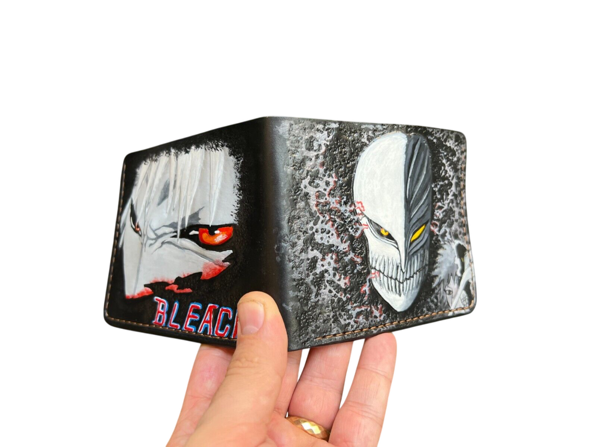 #024 Bleach Ichigo Mask Leather Bifold Wallet – Embossed Anime Biker Wallet, Unique Gift for Fans