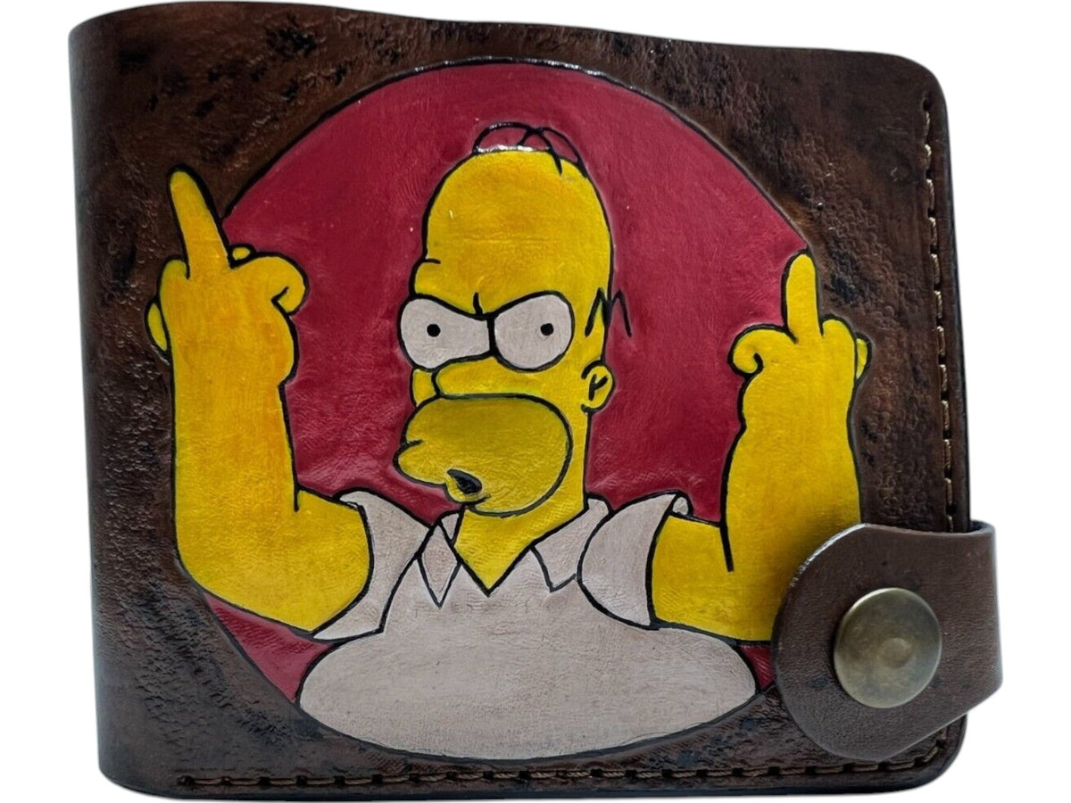 #008 Bifold Leather Embossed Wallet - Homer Simpson Duff Beer Design | Gift for Him