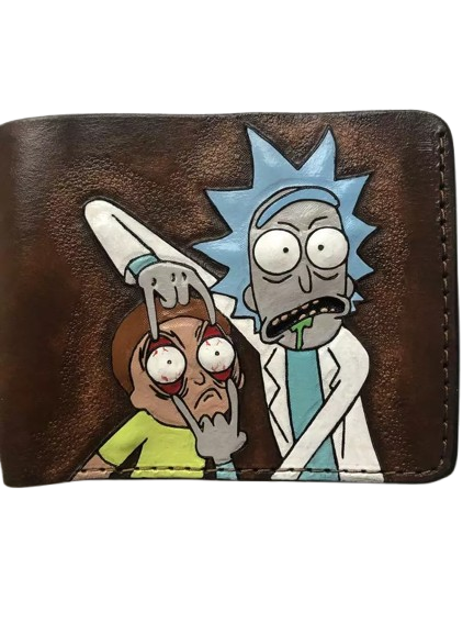 #003 Rick and Morty Embossed Bifold Leather Wallet – Carved Design | Perfect Gift for Him