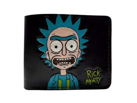 #005 Rick and Morty Embossed Bifold Leather Handmade Wallet – Carved Design | Perfect Gift for Him