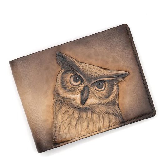 M1A45 Bird Purses with Owls – Handmade Bifold Leather Wallet - Theodoros