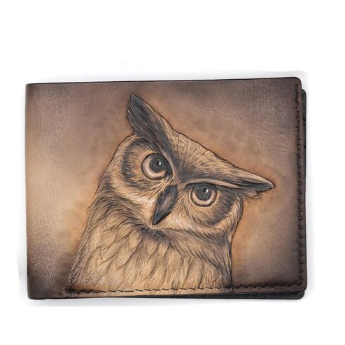 M1A45 Bird Purses with Owls – Handmade Bifold Leather Wallet - Theodoros