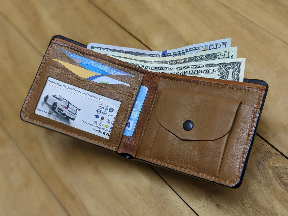 M1A45 Bird Purses with Owls – Handmade Bifold Leather Wallet - Theodoros