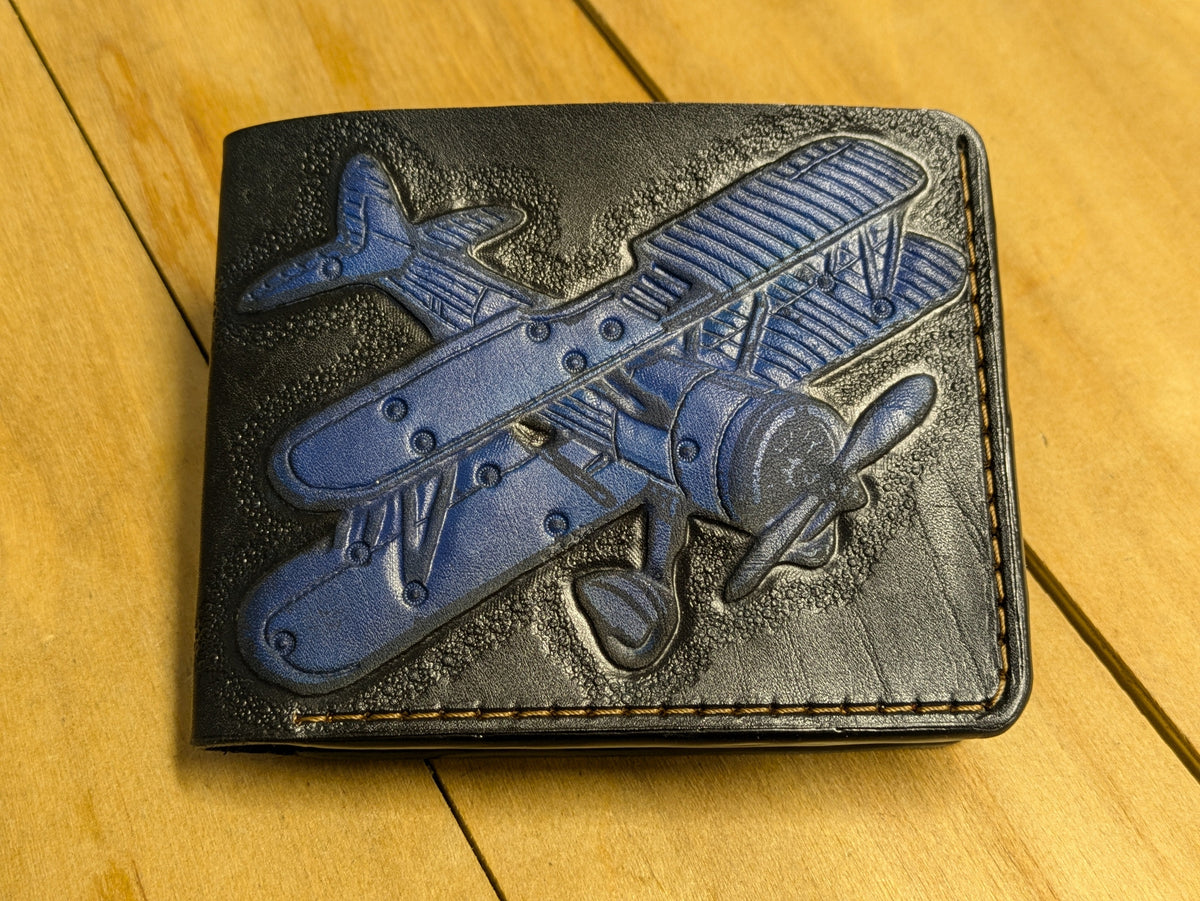 M1F5, Biplane Cutaway Design Embossed Bifold Leather Wallet - Theodoros