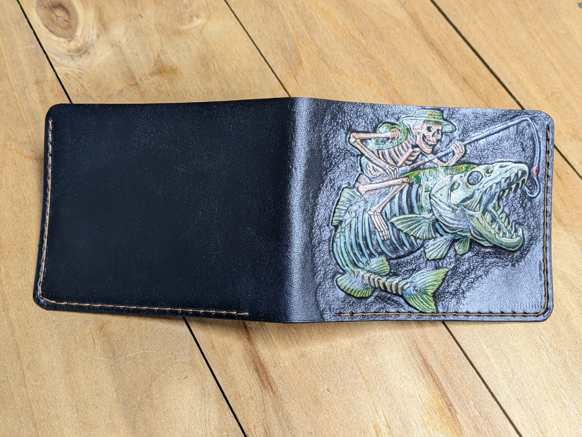 M1S36, Fish Angling, Bass Skeleton & Fisherman Skull Wallet - Theodoros