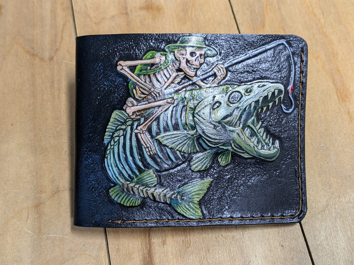 M1S36, Fish Angling, Bass Skeleton & Fisherman Skull Wallet - Theodoros