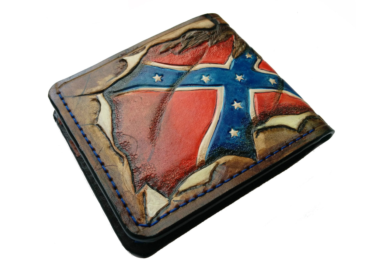 M1V8, USA Rebel Confederate Flag & Bald Eagle Leather Wallet - Theodoros