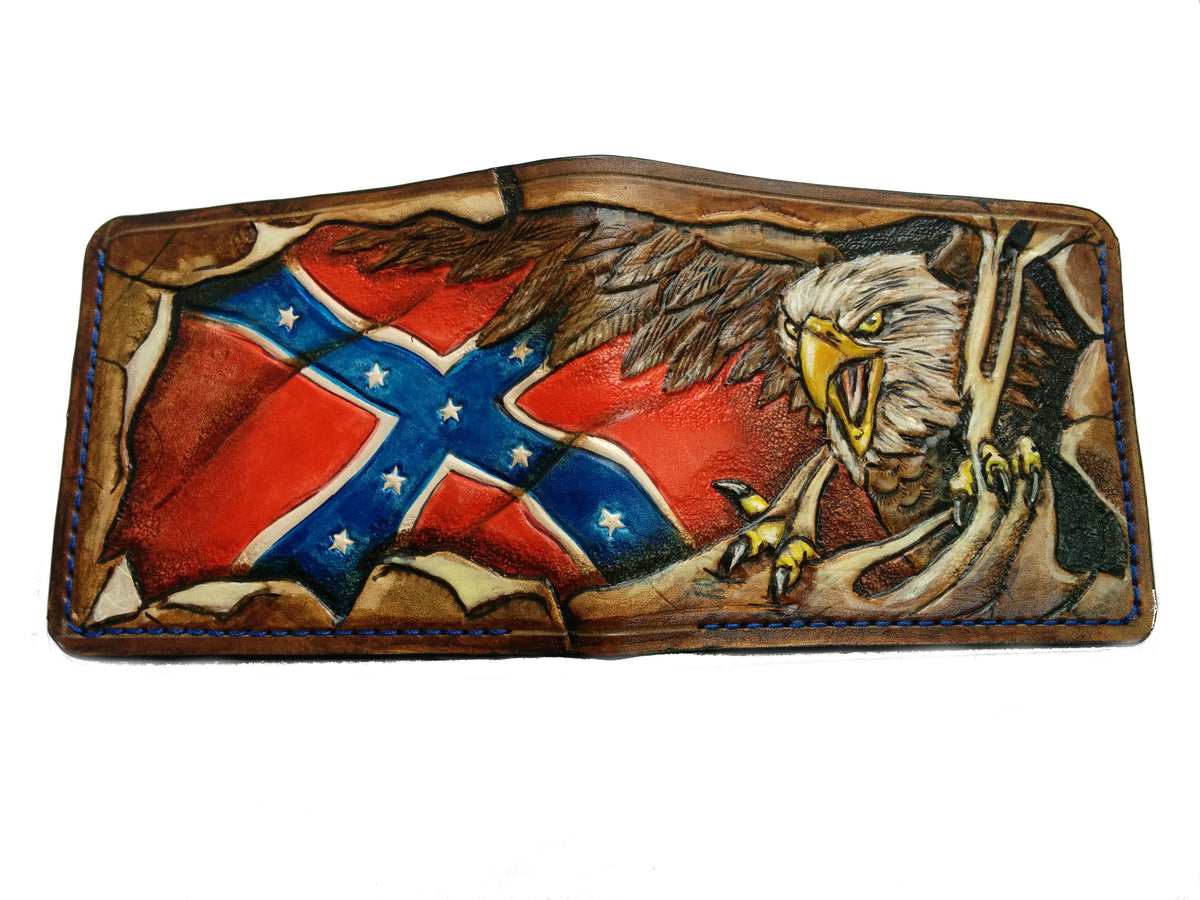 M1V8, USA Rebel Confederate Flag & Bald Eagle Leather Wallet - Theodoros