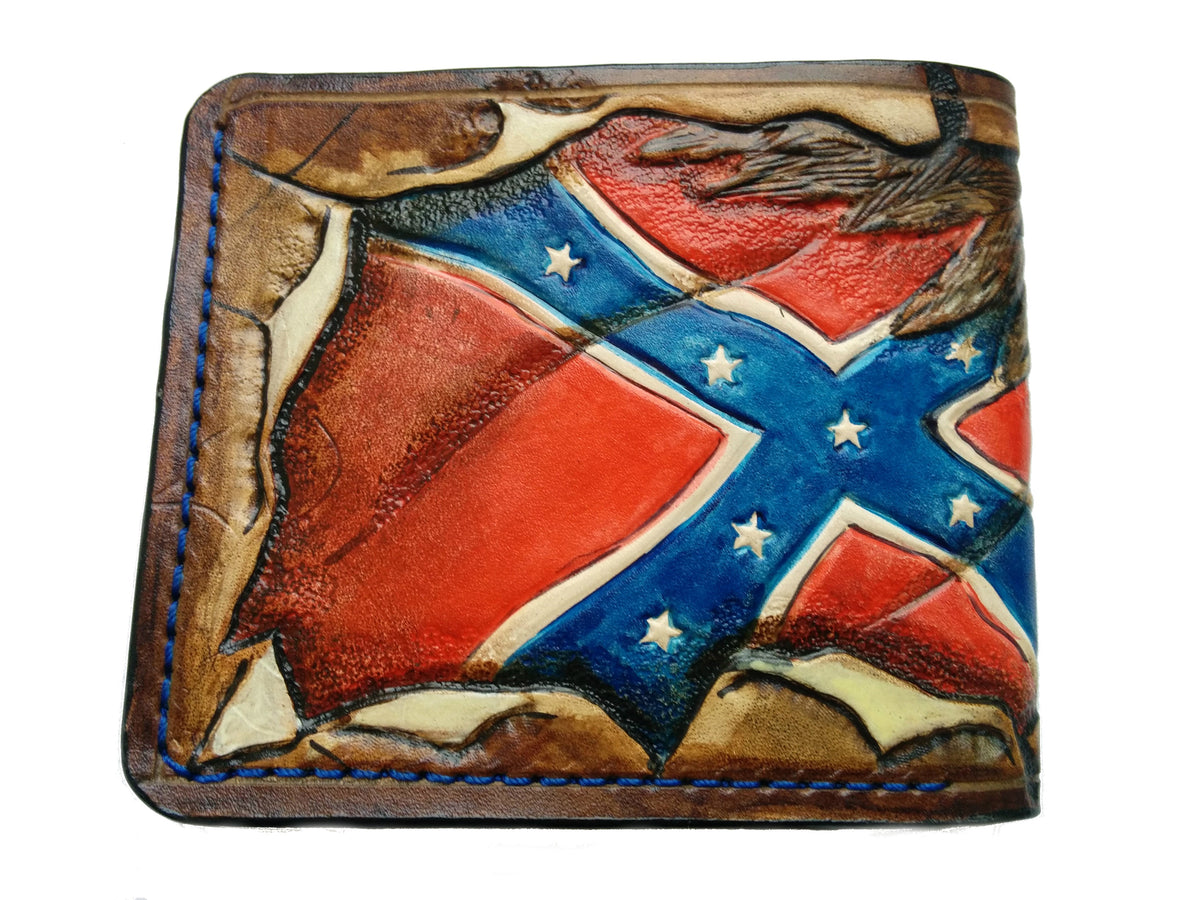 M1V8, USA Rebel Confederate Flag & Bald Eagle Leather Wallet - Theodoros