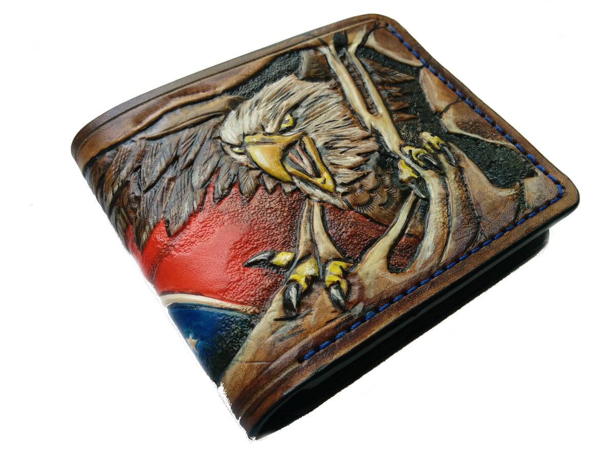 M1V8, USA Rebel Confederate Flag & Bald Eagle Leather Wallet - Theodoros