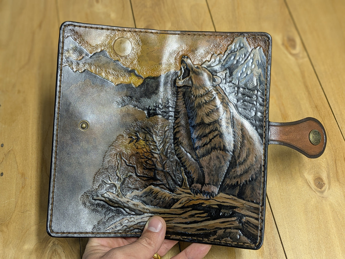 M2A3, Brown Grizzly Bear Biker Chain Long Leather Wallet - Theodoros