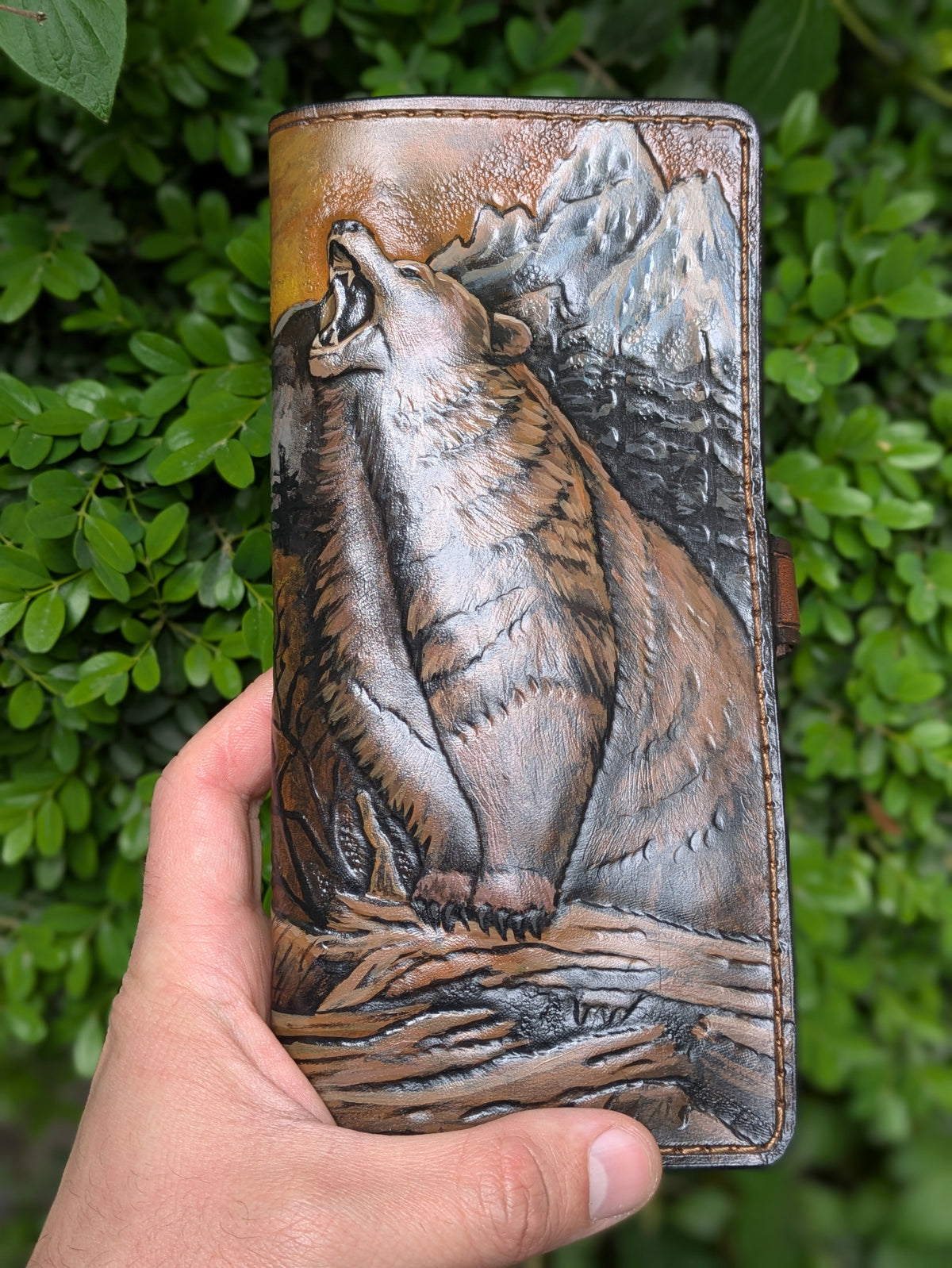 M2A3, Brown Grizzly Bear Biker Chain Long Leather Wallet - Theodoros