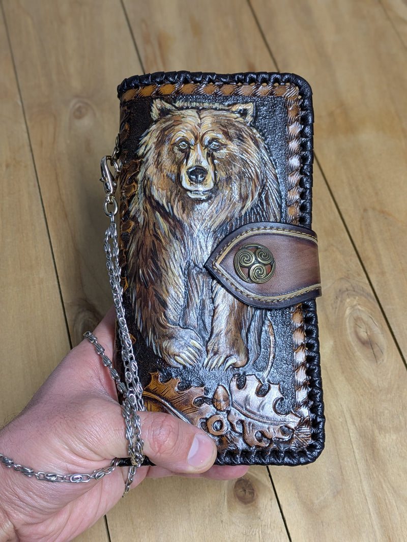 M2P7, Brown Grizzli Bear & Sheridan Style Western Long Wallet - Theodoros