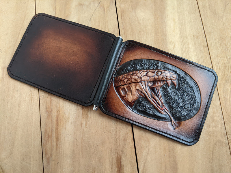 M3A1, Handmade Leather Money Clip Wallet | Snake Design - King Cobra, Anaconda & Python Gift for Him - Theodoros