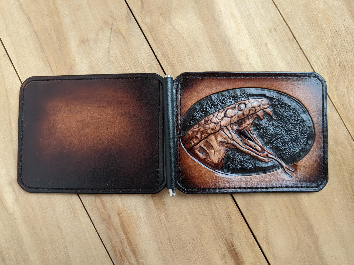 M3A1, Handmade Leather Money Clip Wallet | Snake Design - King Cobra, Anaconda & Python Gift for Him - Theodoros