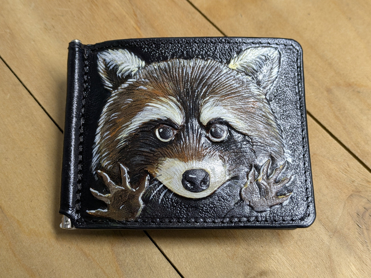 M3A3, Raccoon Handmade Minimalist Leather Money Clip Wallet - Theodoros