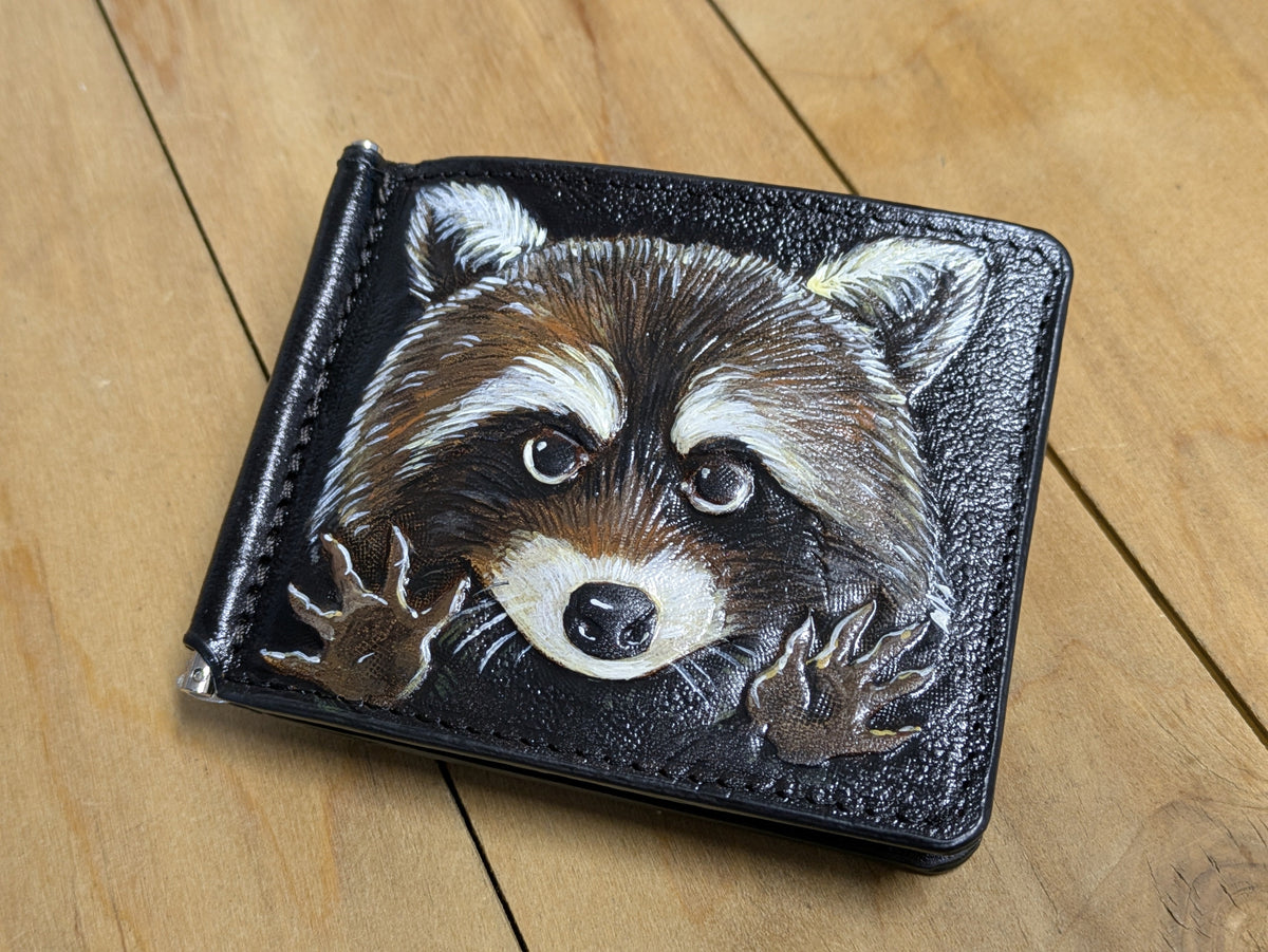M3A3, Raccoon Handmade Minimalist Leather Money Clip Wallet - Theodoros