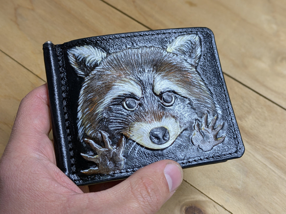 M3A3, Raccoon Handmade Minimalist Leather Money Clip Wallet - Theodoros
