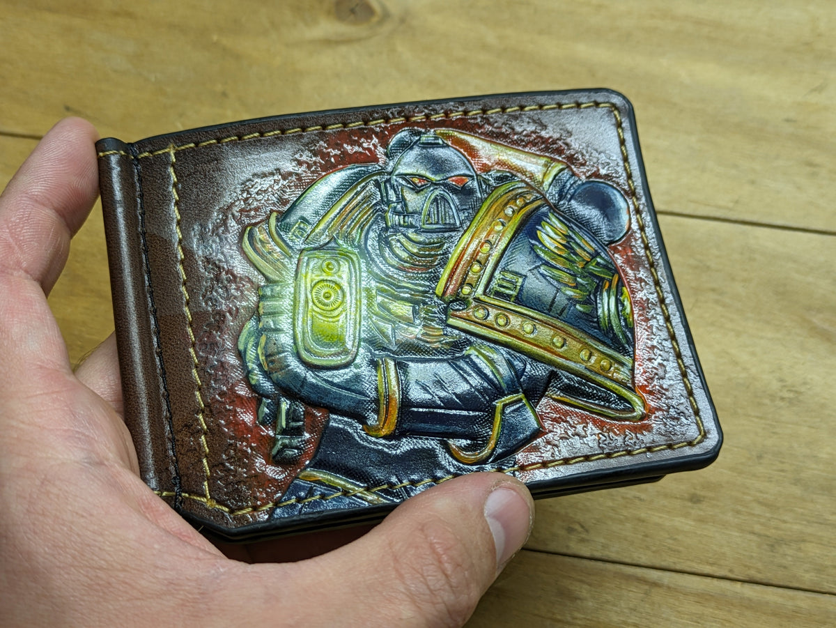 M3J2, Captain Demetrian Titus Warhammer 40K Leather Money Clip Wallet | Space Marine Slim Design - Theodoros