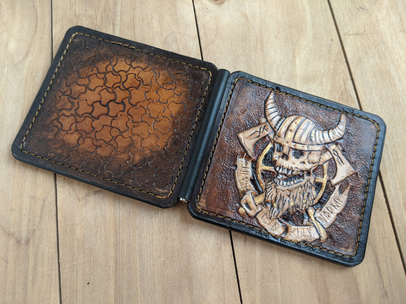 M3Q2, Viking Warrior Odin Skull & Runes Money Clip Wallet - Theodoros