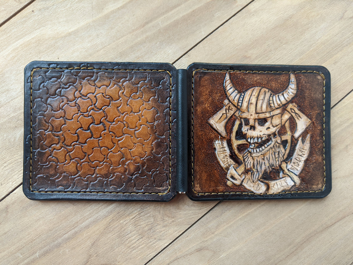 M3Q2, Viking Warrior Odin Skull & Runes Money Clip Wallet - Theodoros