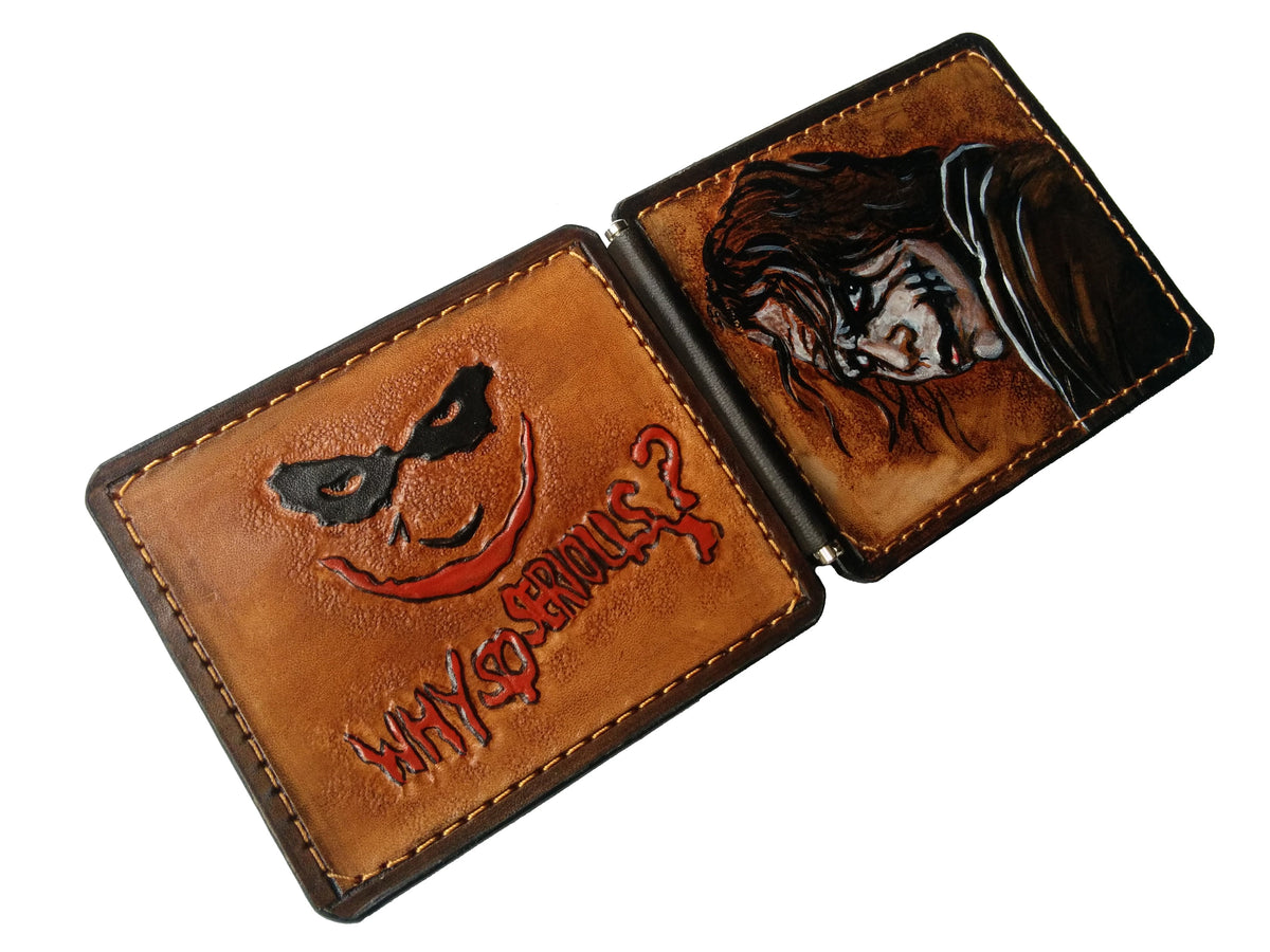 M3W1, Heath Ledger Joker Leather Money Clip Wallet | Why So Serious Slim Minimalist Design - Theodoros