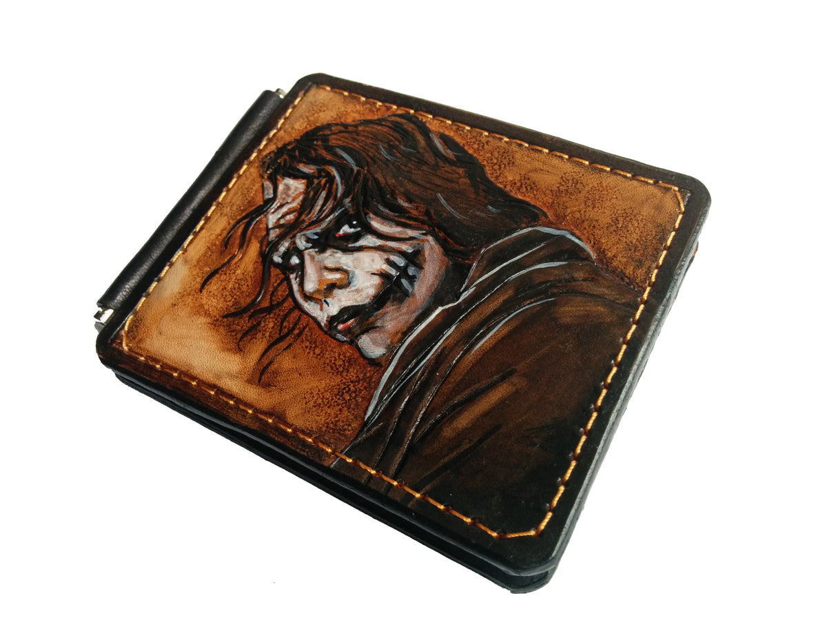 M3W1, Heath Ledger Joker Leather Money Clip Wallet | Why So Serious Slim Minimalist Design - Theodoros