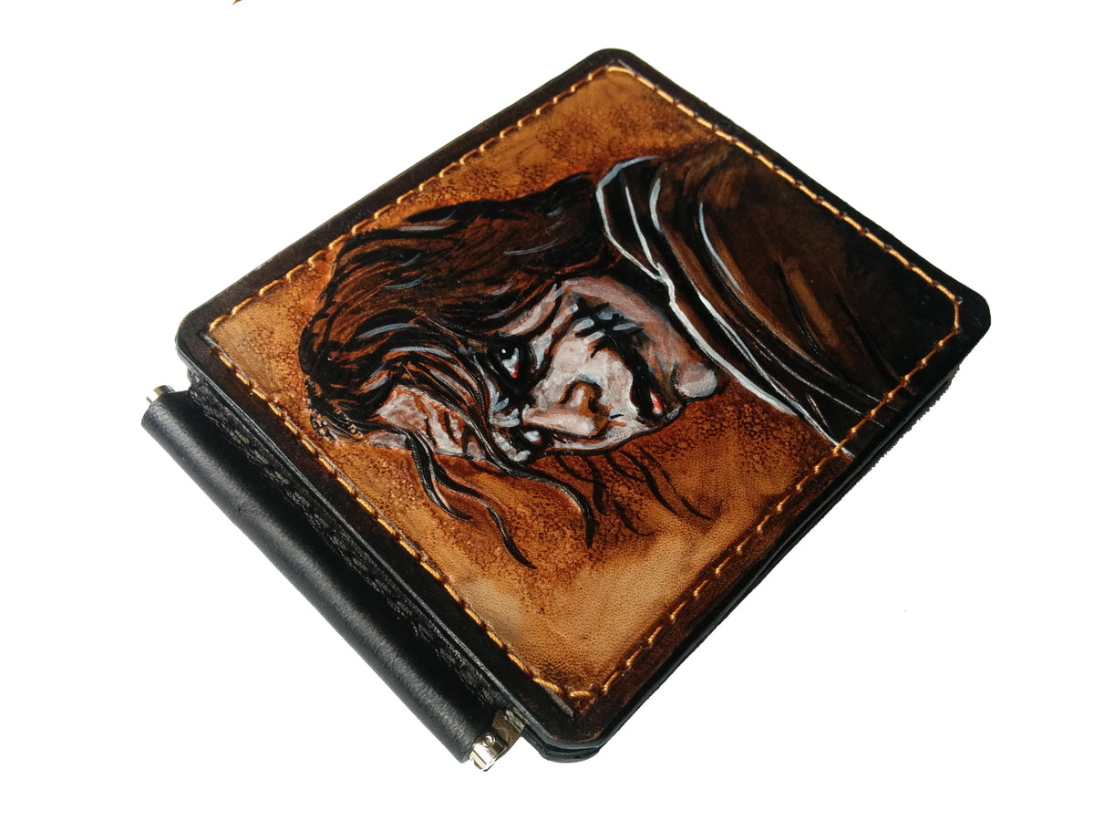 M3W1, Heath Ledger Joker Leather Money Clip Wallet | Why So Serious Slim Minimalist Design - Theodoros