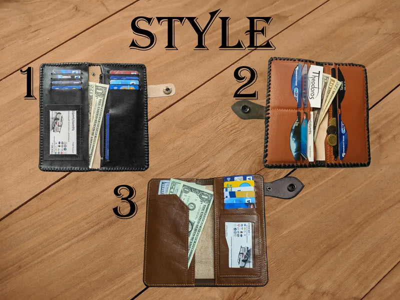 Men’s long biker wallet style with a rugged leather look