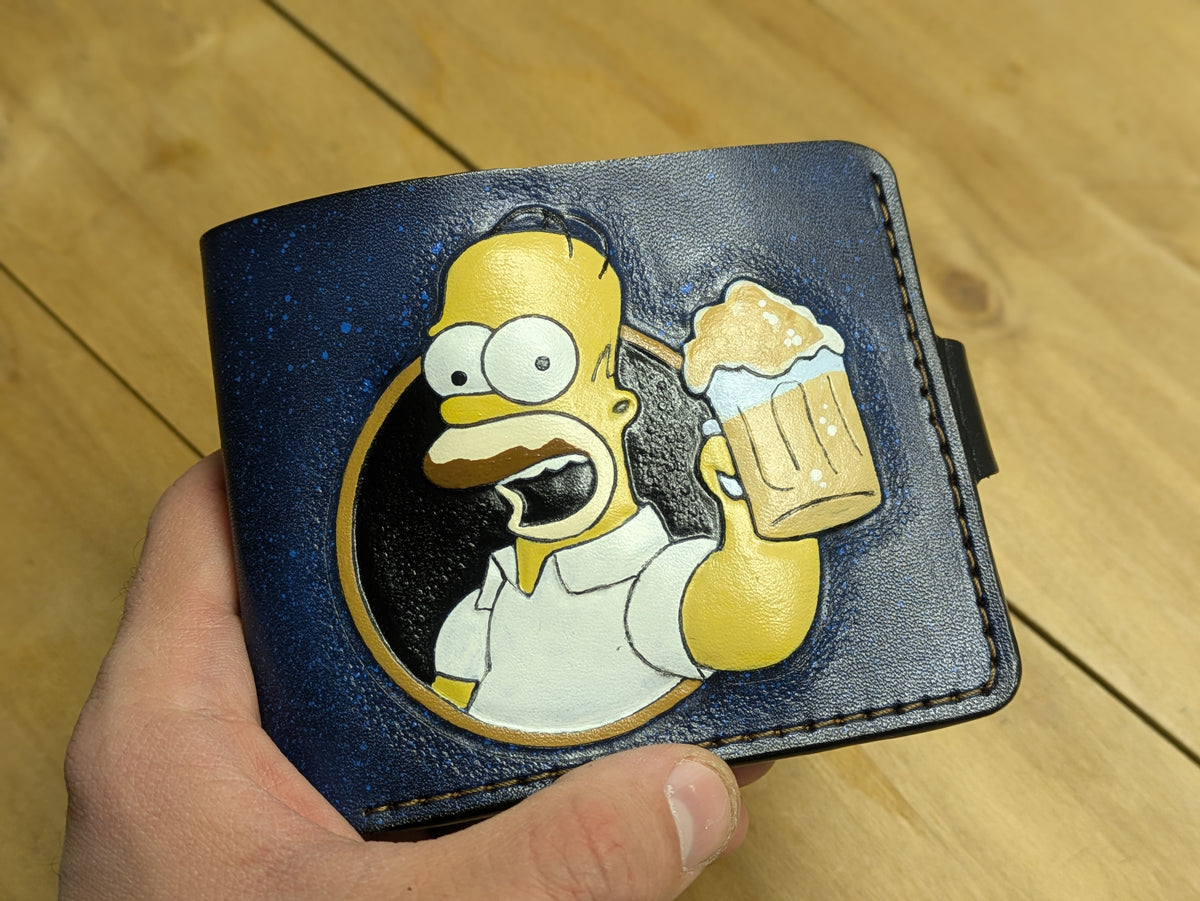 M1N4, Homer Simpson Bifold Leather Wallet | Duff Beer Mug