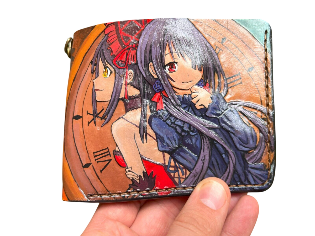 #025 Tokisaki Kurumi & Kotori Itsuka Leather Bifold Wallet – Embossed Anime Biker Wallet, Gift for Fans