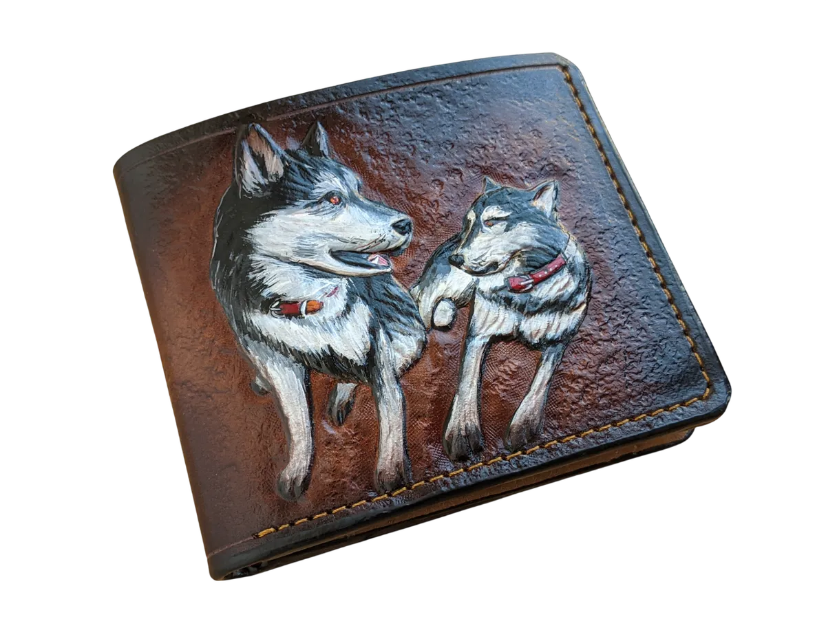 Siberian Husky handmade embossed bifold leather wallet – Theodoros