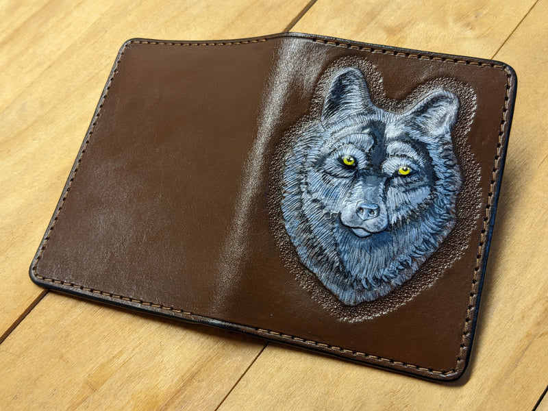 U1A1 Gray Wolf Embossed Leather Travel Passport Wallet - Theodoros
