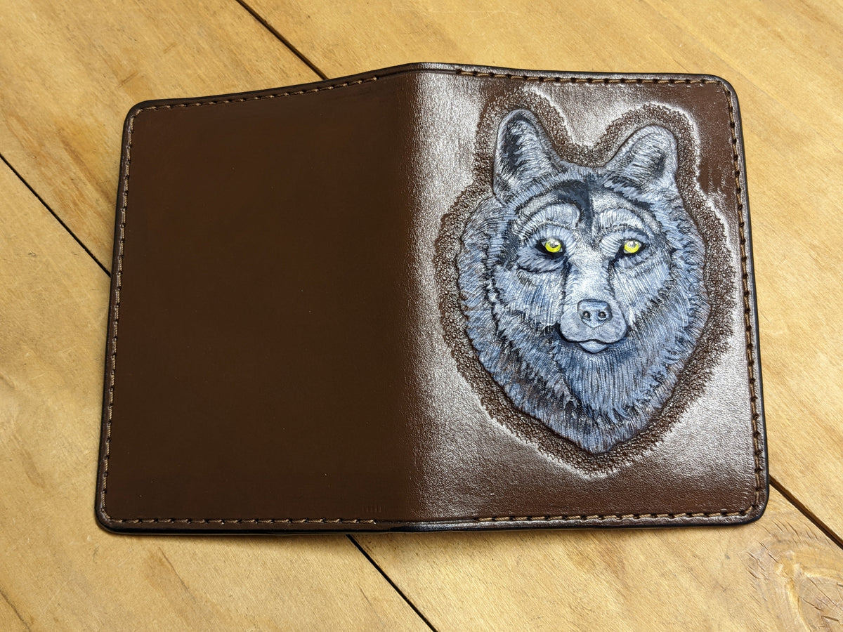 U1A1 Gray Wolf Embossed Leather Travel Passport Wallet - Theodoros