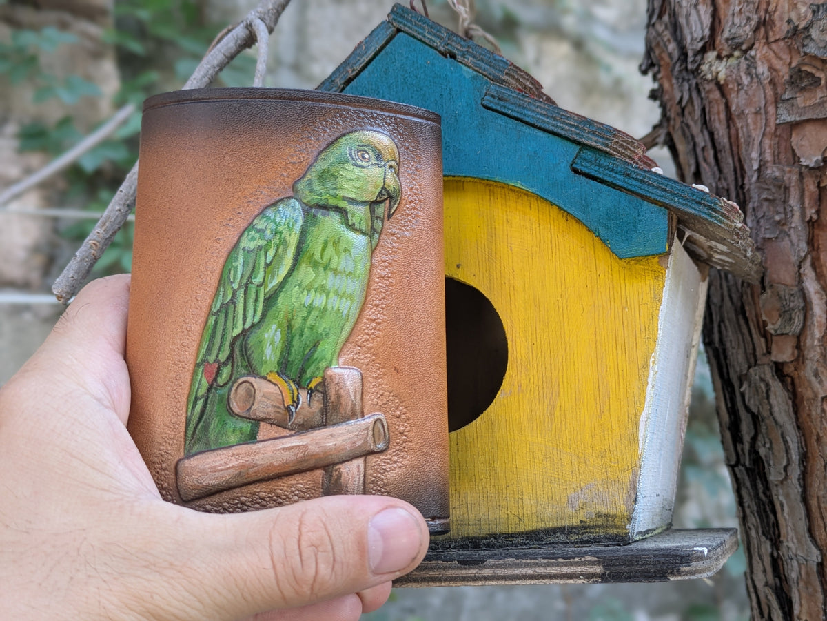 U3A1, Parrot Macaw & Parakeet Bird Trifold Leather Wallet - Theodoros