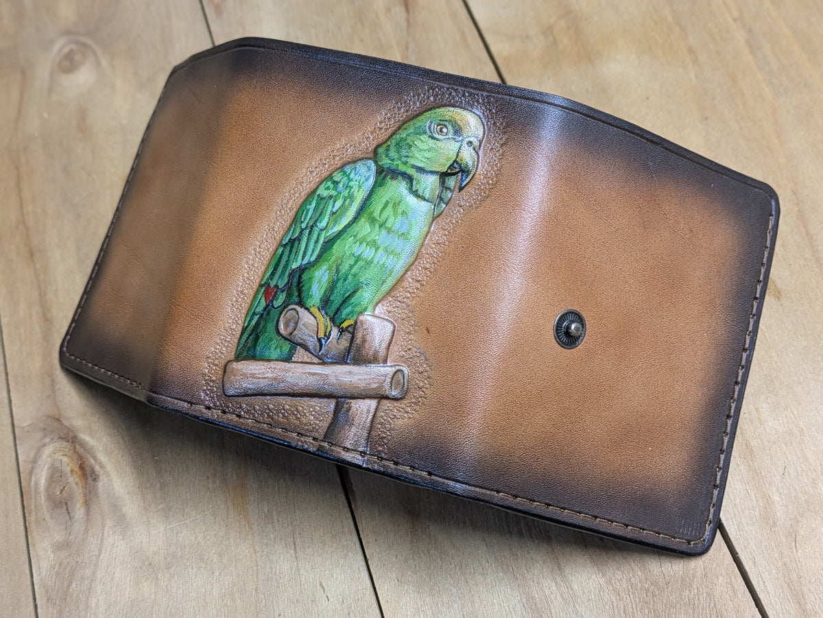 U3A1, Parrot Macaw & Parakeet Bird Trifold Leather Wallet - Theodoros