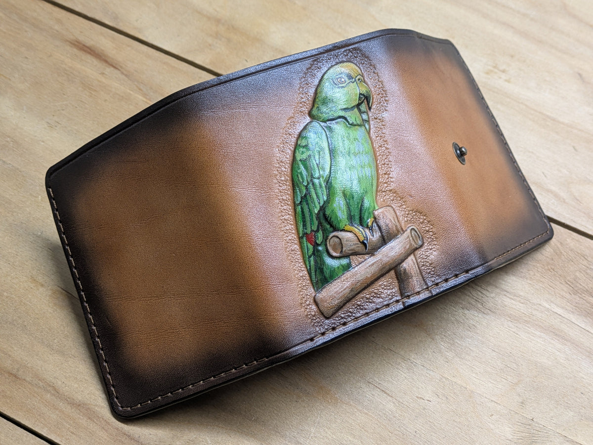 U3A1, Parrot Macaw & Parakeet Bird Trifold Leather Wallet - Theodoros